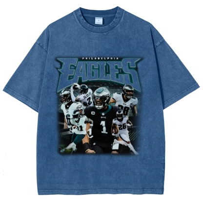 Vintage Style Unisex-Adult Oversized Washed Cotton T-Shirt Graphic EAGLES TEE