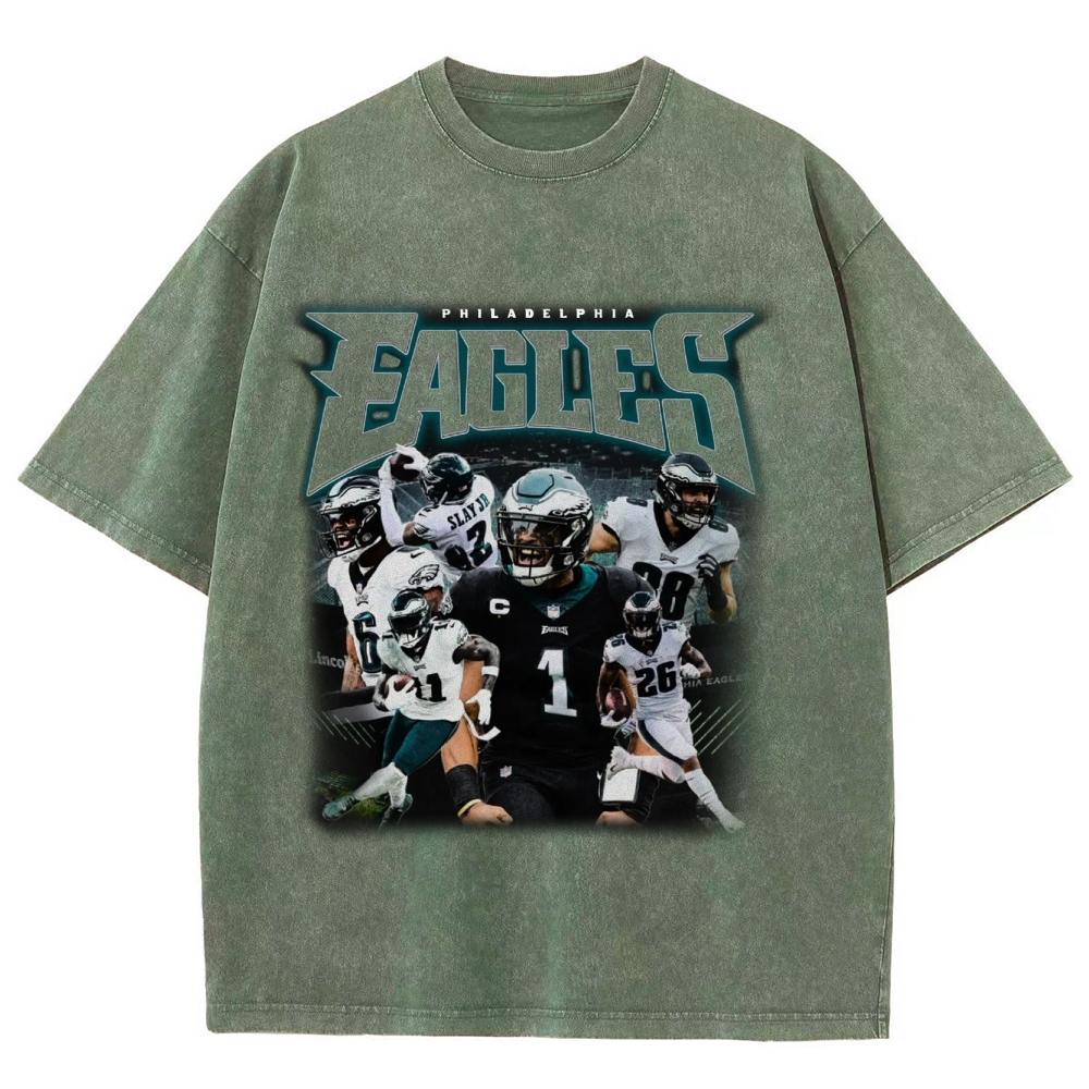 Vintage Style Unisex-Adult Oversized Washed Cotton T-Shirt Graphic EAGLES TEE