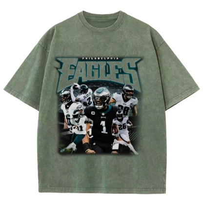 Vintage Style Unisex-Adult Oversized Washed Cotton T-Shirt Graphic EAGLES TEE