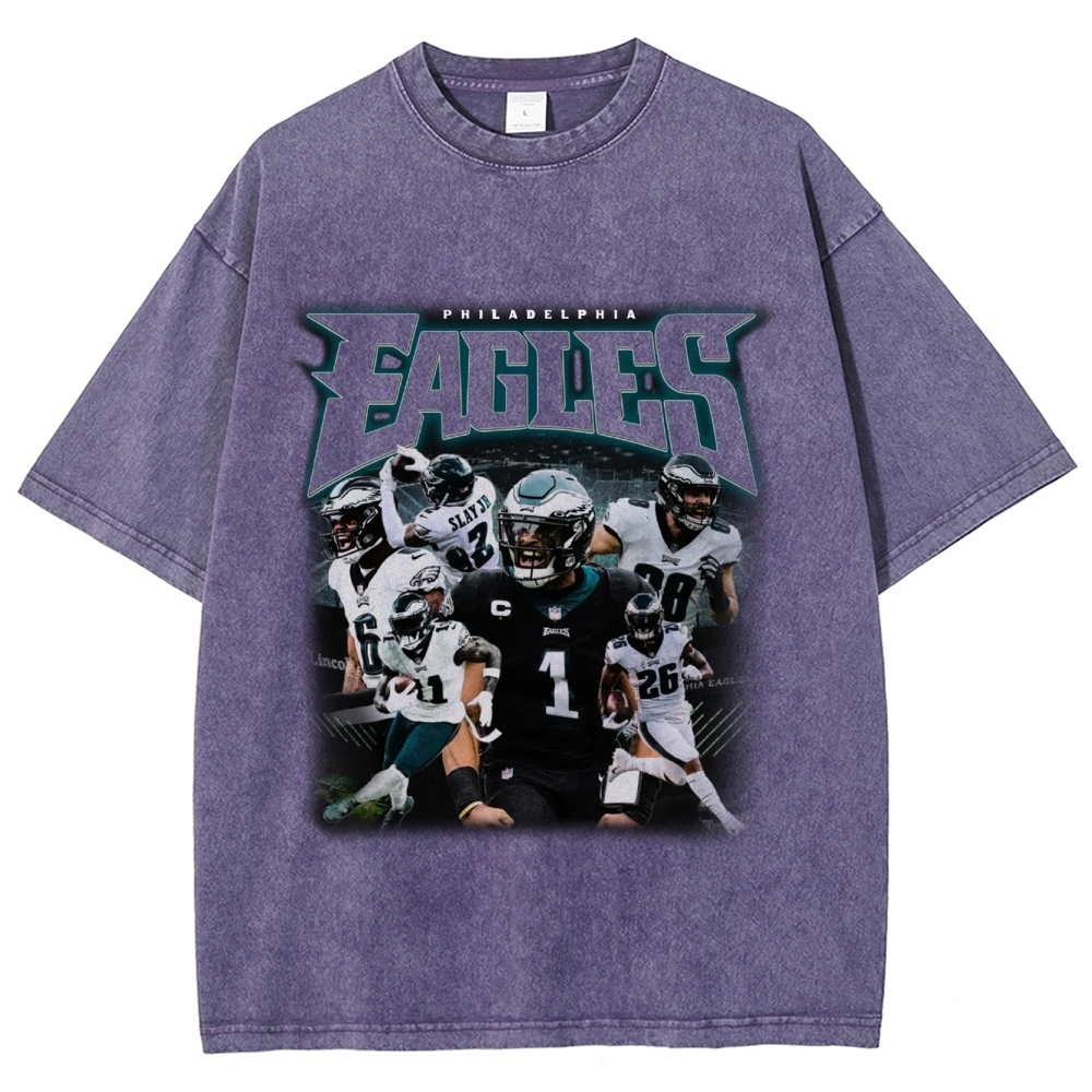 Vintage Style Unisex-Adult Oversized Washed Cotton T-Shirt Graphic EAGLES TEE