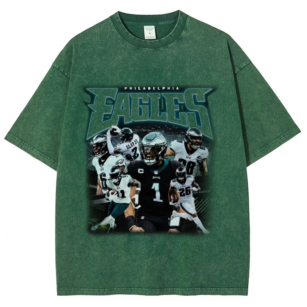 Vintage Style Unisex-Adult Oversized Washed Cotton T-Shirt Graphic EAGLES TEE