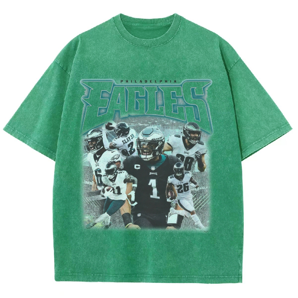 Vintage Style Unisex-Adult Oversized Washed Cotton T-Shirt Graphic EAGLES TEE