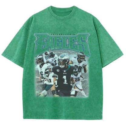 Vintage Style Unisex-Adult Oversized Washed Cotton T-Shirt Graphic EAGLES TEE