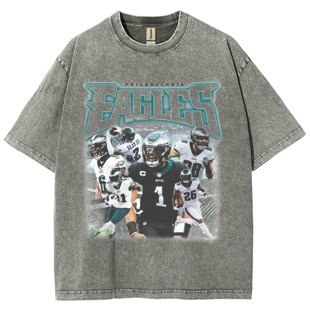 Vintage Style Unisex-Adult Oversized Washed Cotton T-Shirt Graphic EAGLES TEE