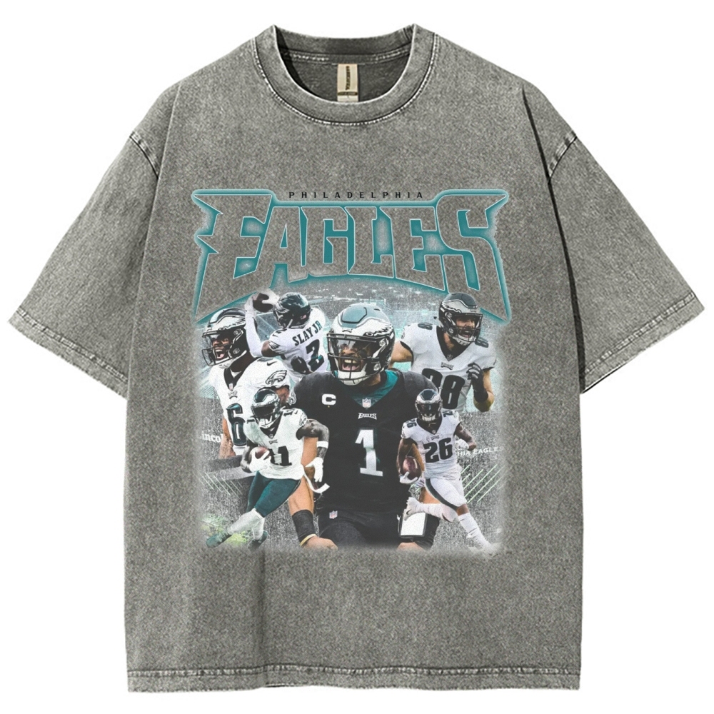 Vintage Style Unisex-Adult Oversized Washed Cotton T-Shirt Graphic EAGLES TEE
