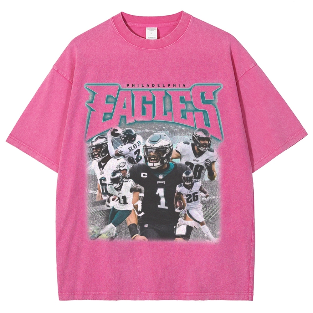 Vintage Style Unisex-Adult Oversized Washed Cotton T-Shirt Graphic EAGLES TEE