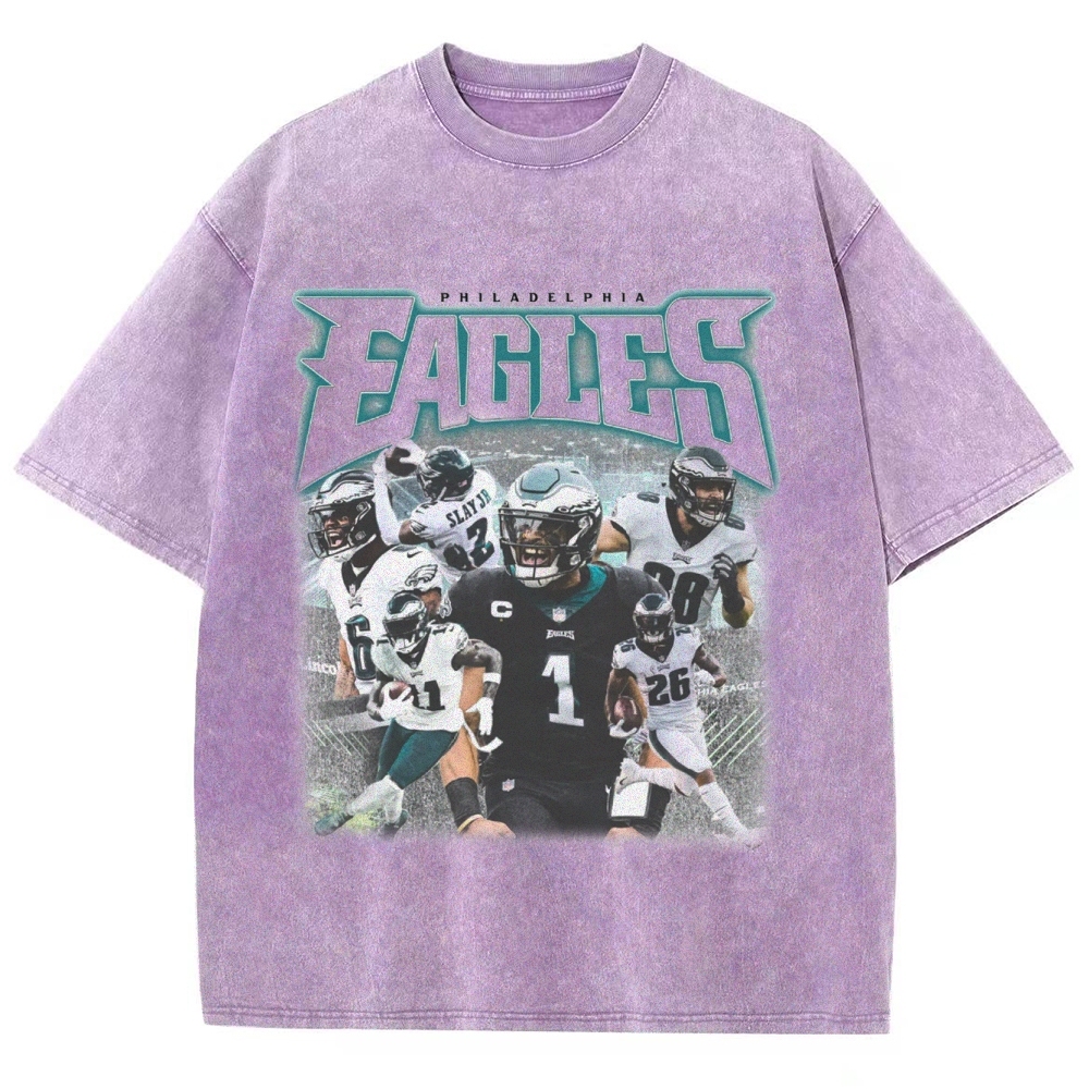 Vintage Style Unisex-Adult Oversized Washed Cotton T-Shirt Graphic EAGLES TEE