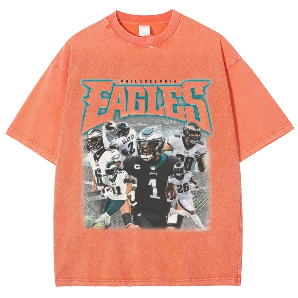 Vintage Style Unisex-Adult Oversized Washed Cotton T-Shirt Graphic EAGLES TEE