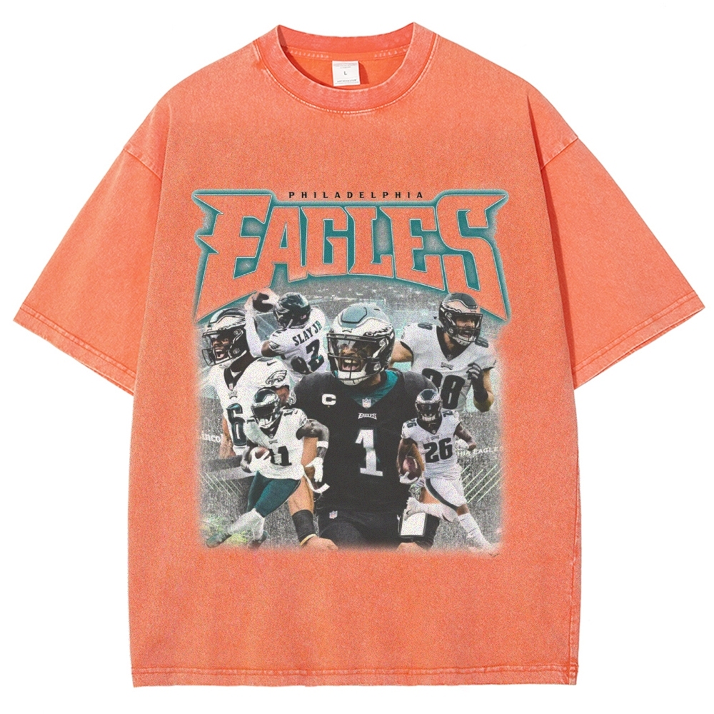 Vintage Style Unisex-Adult Oversized Washed Cotton T-Shirt Graphic EAGLES TEE