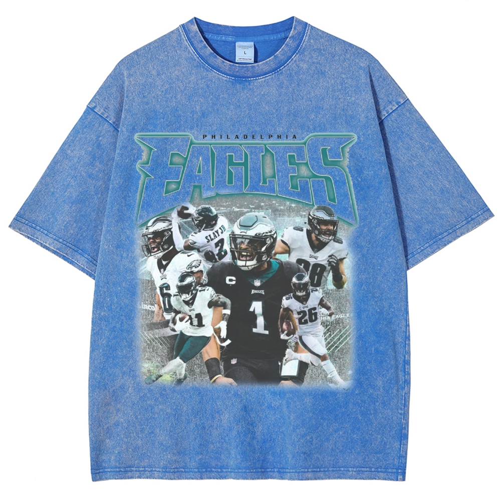Vintage Style Unisex-Adult Oversized Washed Cotton T-Shirt Graphic EAGLES TEE