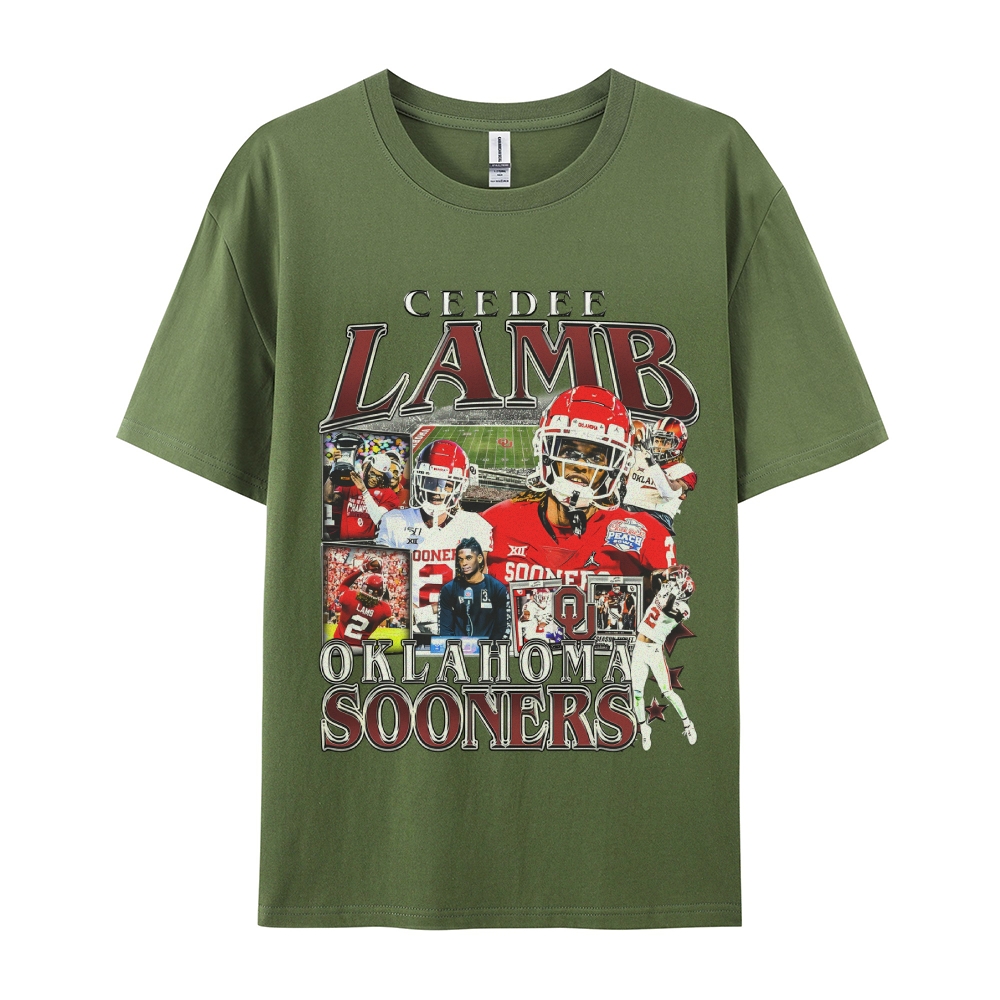 Classic Style Unisex-Adult Oversized Pure Cotton T-Shirt Graphic CEEDEE LAMB - OKLAHOMA TEE