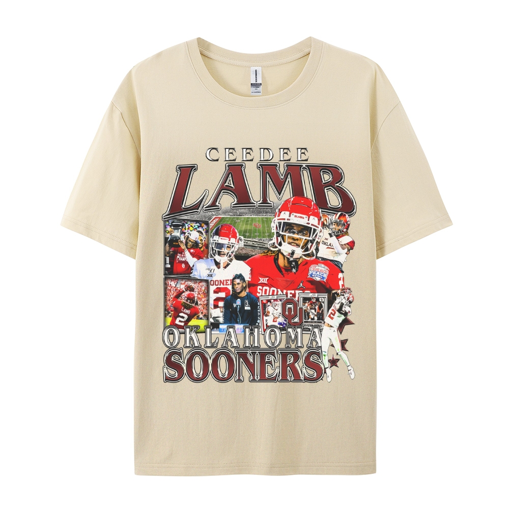 Classic Style Unisex-Adult Oversized Pure Cotton T-Shirt Graphic CEEDEE LAMB - OKLAHOMA TEE