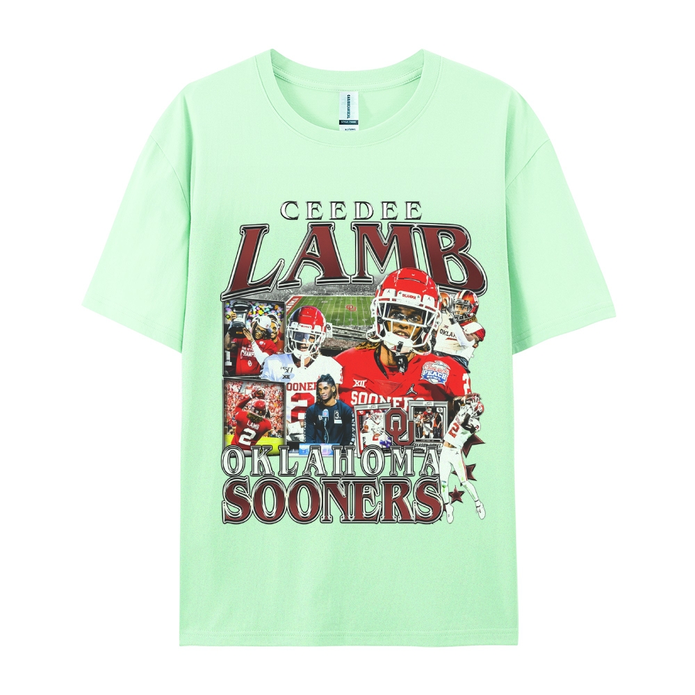 Classic Style Unisex-Adult Oversized Pure Cotton T-Shirt Graphic CEEDEE LAMB - OKLAHOMA TEE