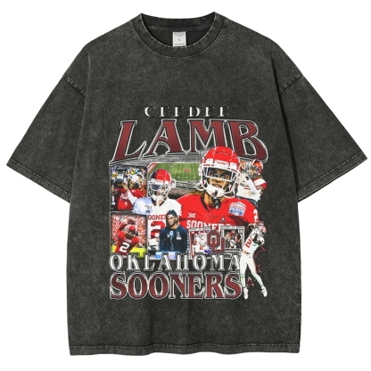 Vintage Style Unisex-Adult Oversized Washed Cotton T-Shirt Graphic CEEDEE LAMB - OKLAHOMA TEE
