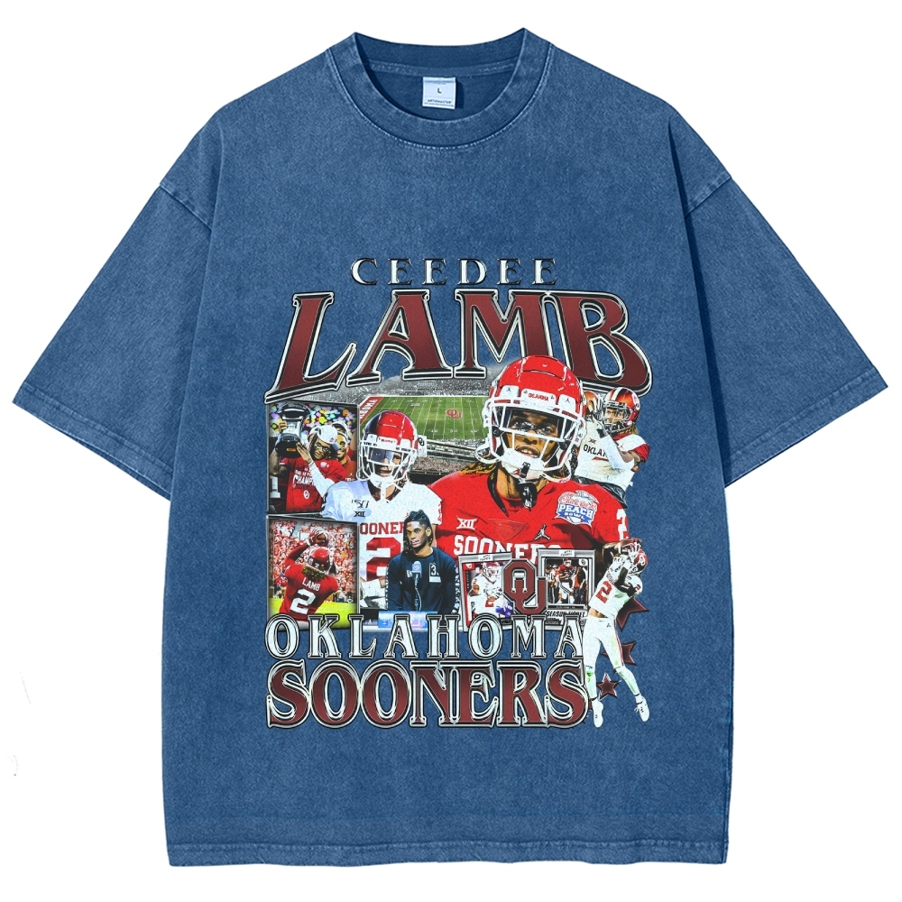 Vintage Style Unisex-Adult Oversized Washed Cotton T-Shirt Graphic CEEDEE LAMB - OKLAHOMA TEE