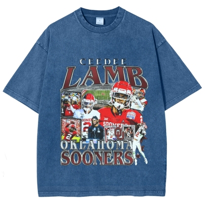 Vintage Style Unisex-Adult Oversized Washed Cotton T-Shirt Graphic CEEDEE LAMB - OKLAHOMA TEE
