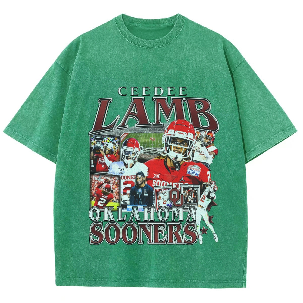 Vintage Style Unisex-Adult Oversized Washed Cotton T-Shirt Graphic CEEDEE LAMB - OKLAHOMA TEE