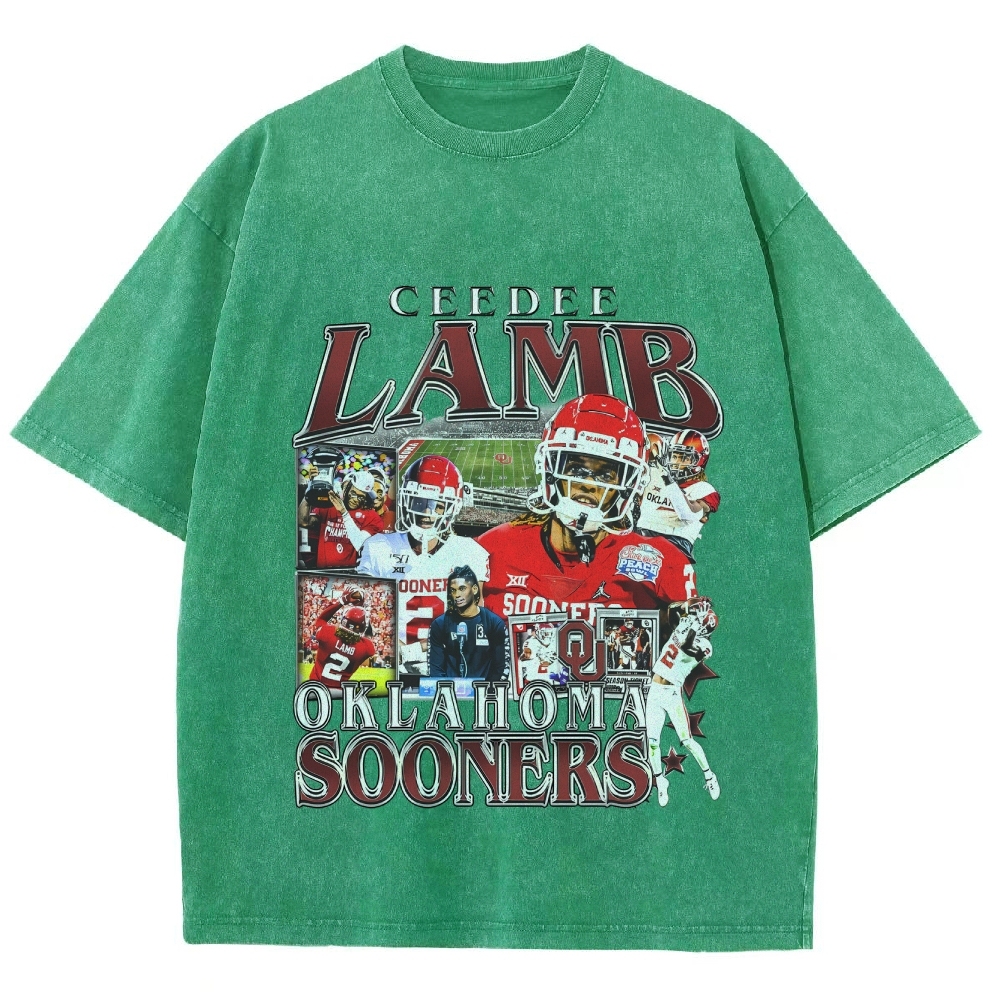 Vintage Style Unisex-Adult Oversized Washed Cotton T-Shirt Graphic CEEDEE LAMB - OKLAHOMA TEE