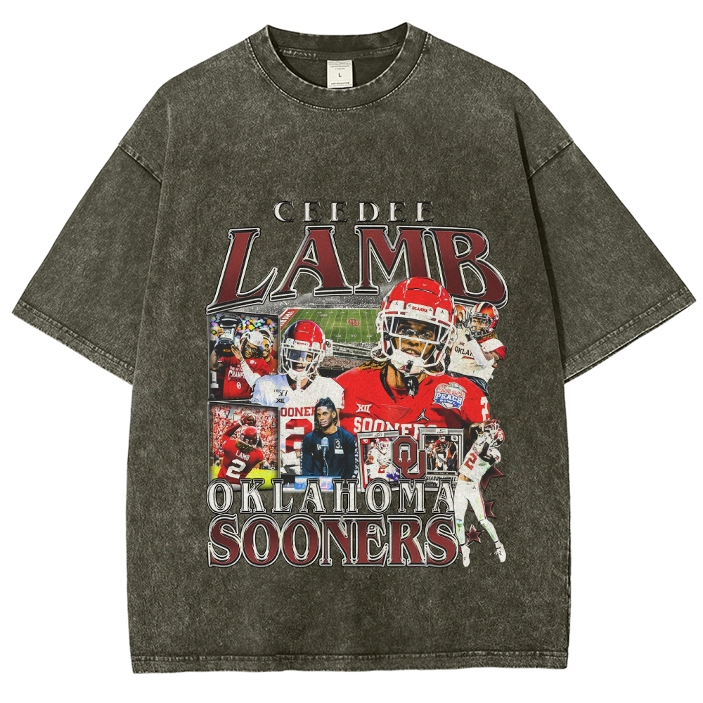Vintage Style Unisex-Adult Oversized Washed Cotton T-Shirt Graphic CEEDEE LAMB - OKLAHOMA TEE