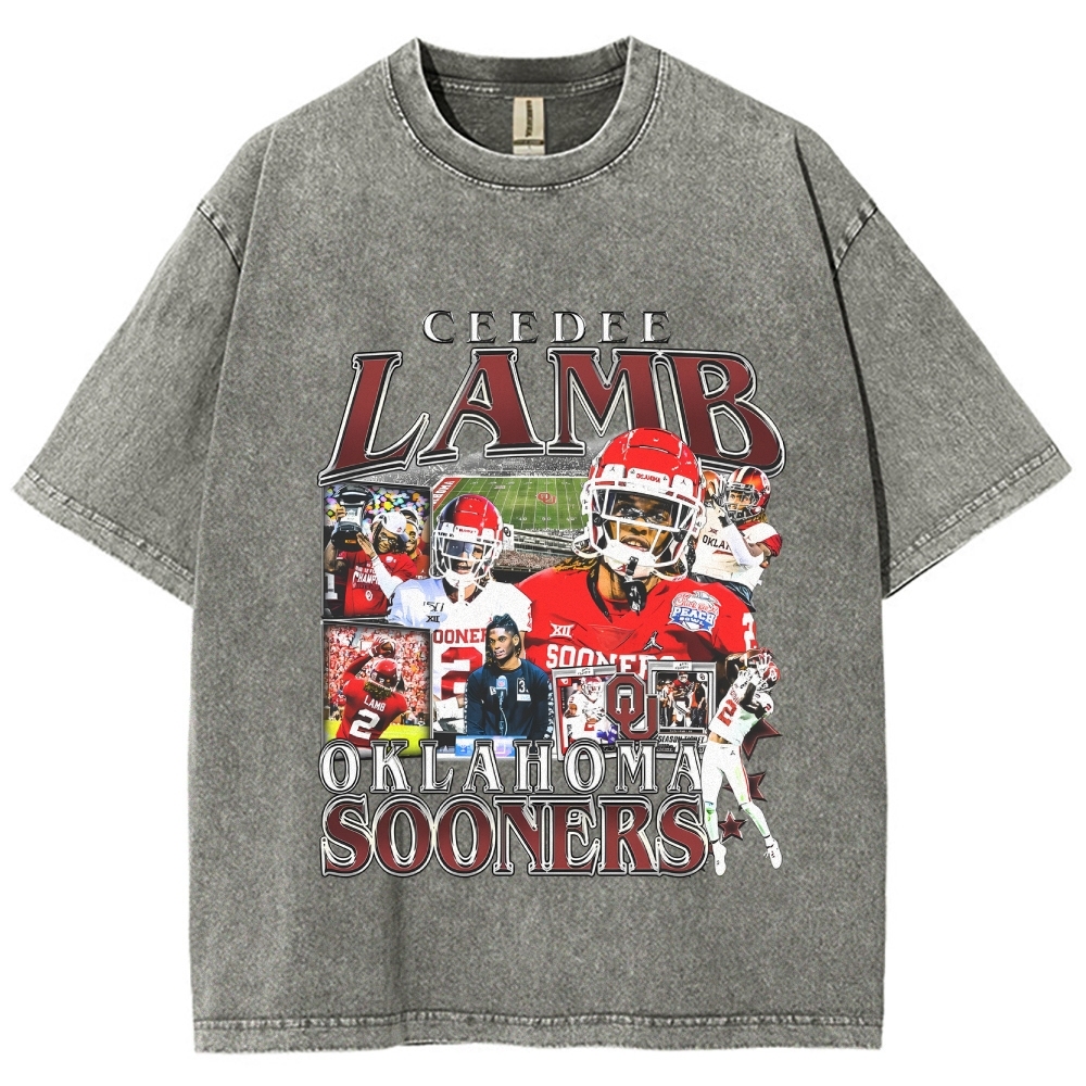 Vintage Style Unisex-Adult Oversized Washed Cotton T-Shirt Graphic CEEDEE LAMB - OKLAHOMA TEE