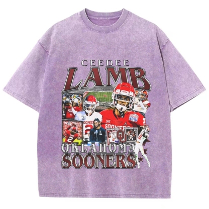 Vintage Style Unisex-Adult Oversized Washed Cotton T-Shirt Graphic CEEDEE LAMB - OKLAHOMA TEE