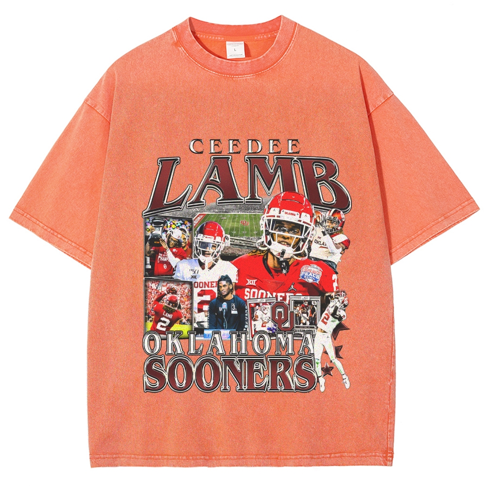 Vintage Style Unisex-Adult Oversized Washed Cotton T-Shirt Graphic CEEDEE LAMB - OKLAHOMA TEE