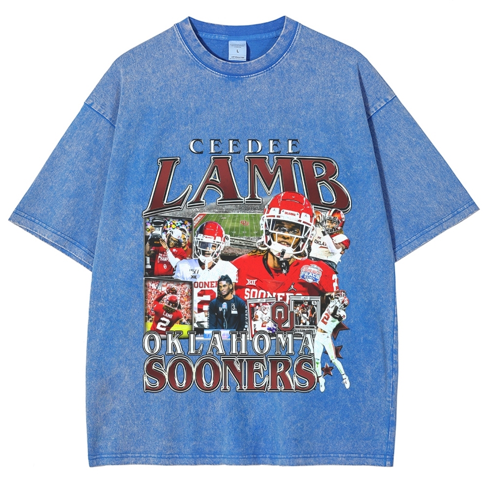 Vintage Style Unisex-Adult Oversized Washed Cotton T-Shirt Graphic CEEDEE LAMB - OKLAHOMA TEE