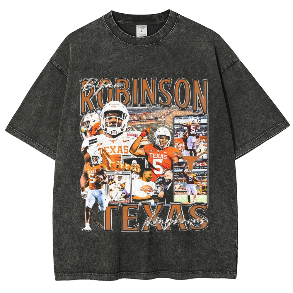 Vintage Style Unisex-Adult Oversized Washed Cotton T-Shirt Graphic BIJAN ROBINSON - TEXAS TEE