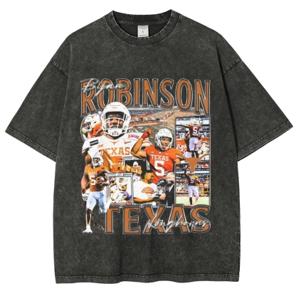 Vintage Style Unisex-Adult Oversized Washed Cotton T-Shirt Graphic BIJAN ROBINSON - TEXAS TEE