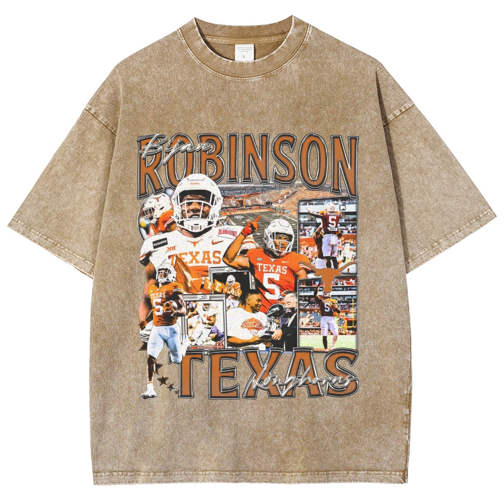 Vintage Style Unisex-Adult Oversized Washed Cotton T-Shirt Graphic BIJAN ROBINSON - TEXAS TEE
