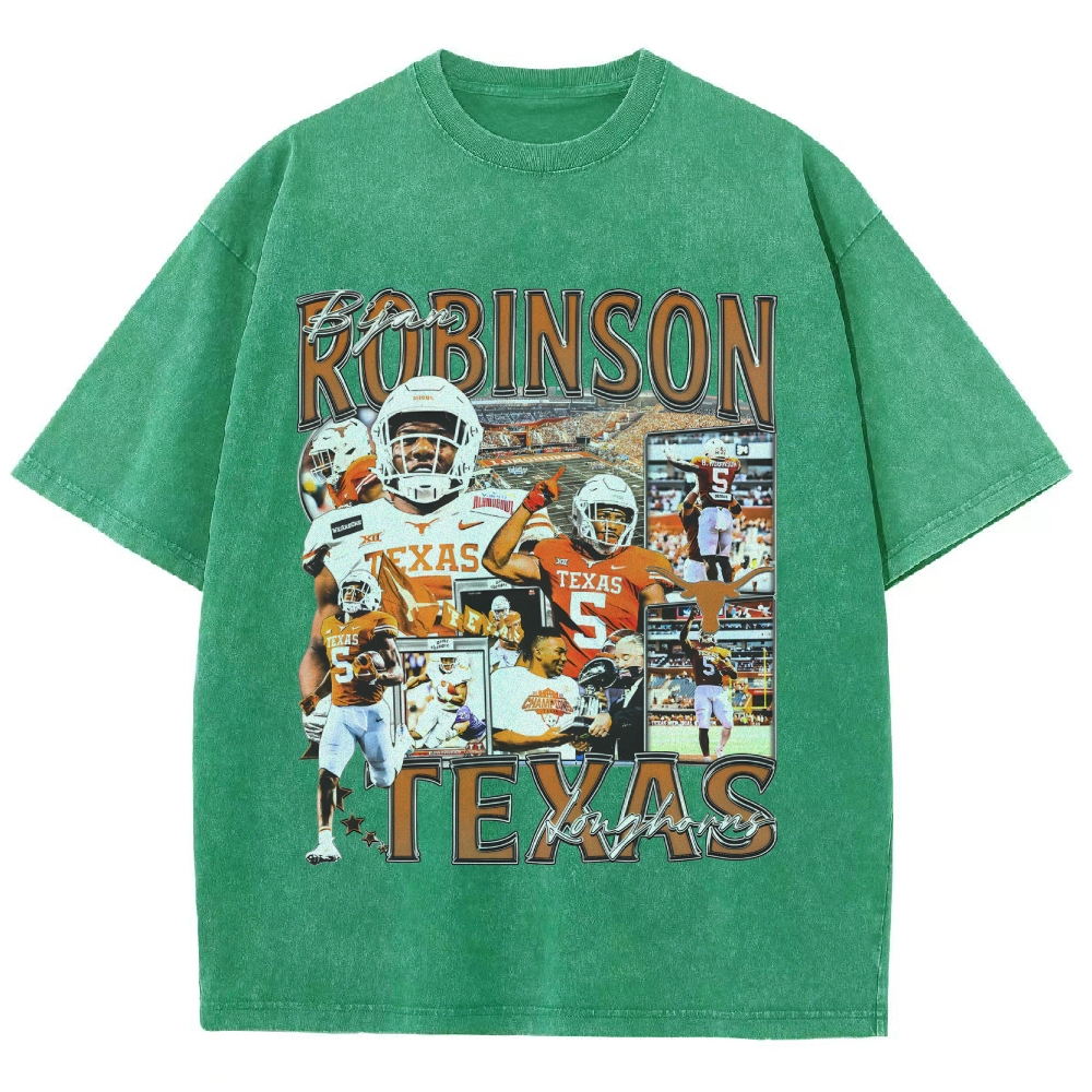 Vintage Style Unisex-Adult Oversized Washed Cotton T-Shirt Graphic BIJAN ROBINSON - TEXAS TEE