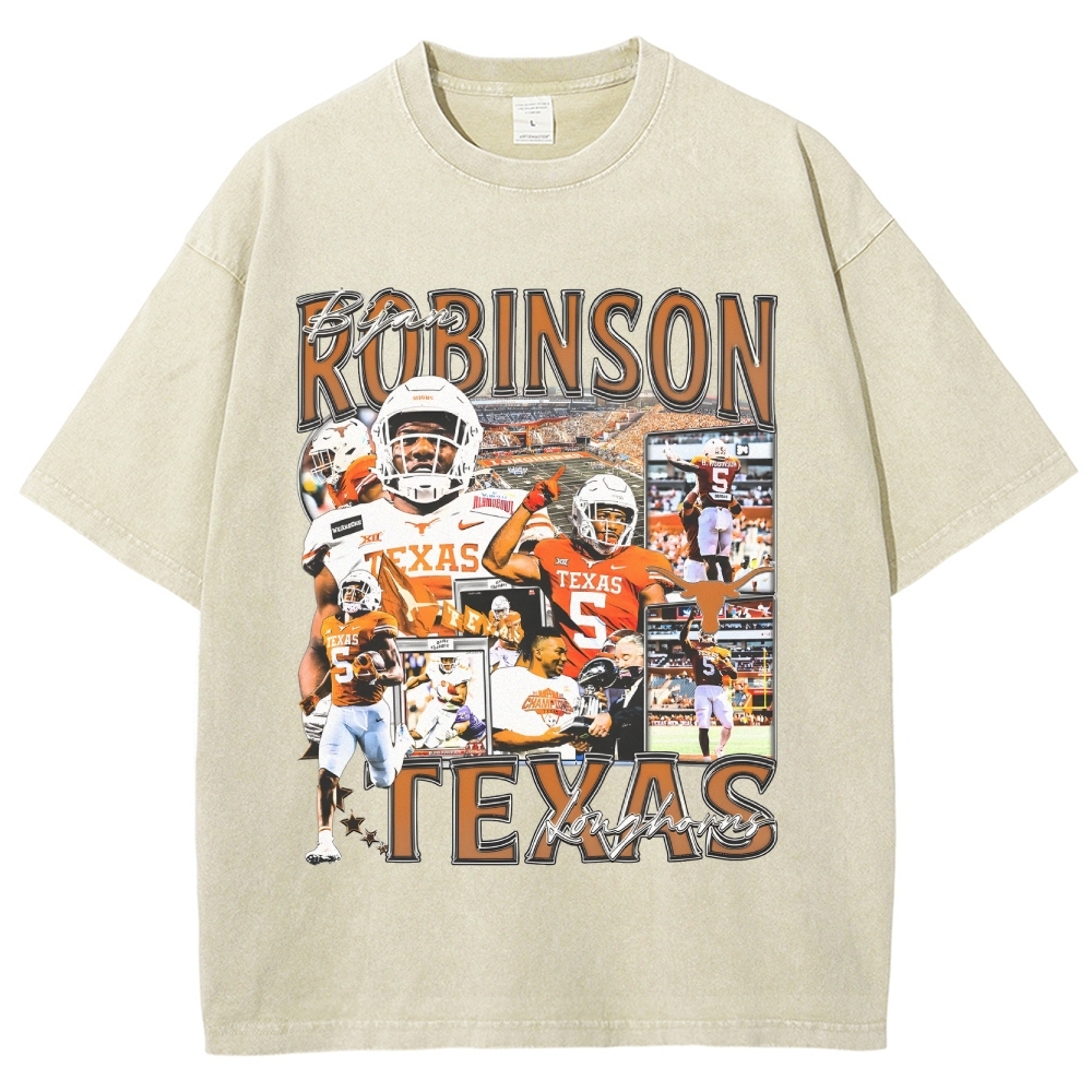 Vintage Style Unisex-Adult Oversized Washed Cotton T-Shirt Graphic BIJAN ROBINSON - TEXAS TEE
