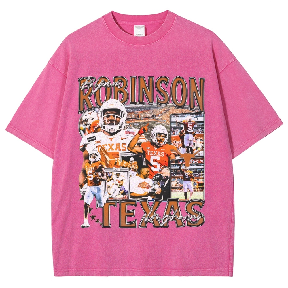 Vintage Style Unisex-Adult Oversized Washed Cotton T-Shirt Graphic BIJAN ROBINSON - TEXAS TEE