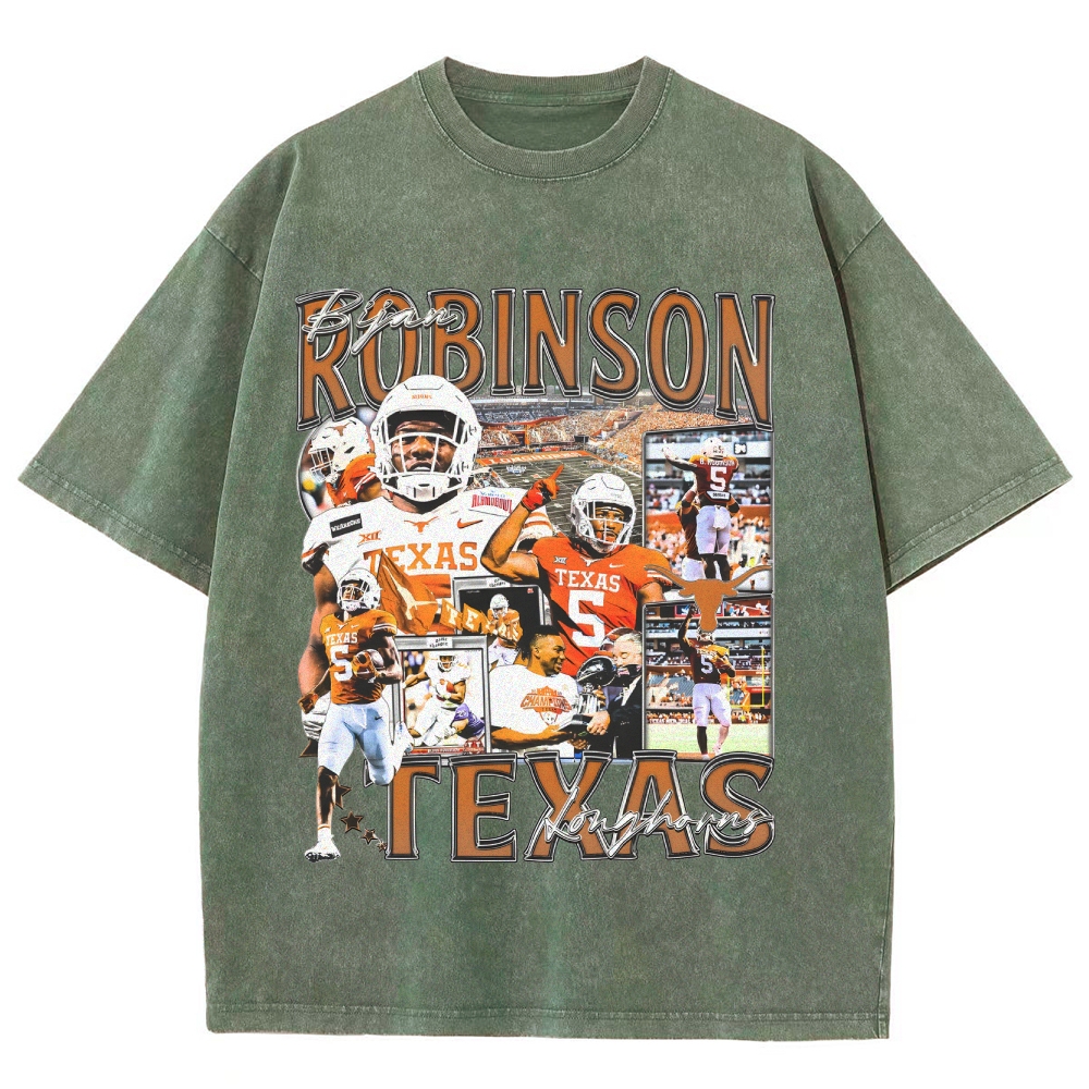 Vintage Style Unisex-Adult Oversized Washed Cotton T-Shirt Graphic BIJAN ROBINSON - TEXAS TEE
