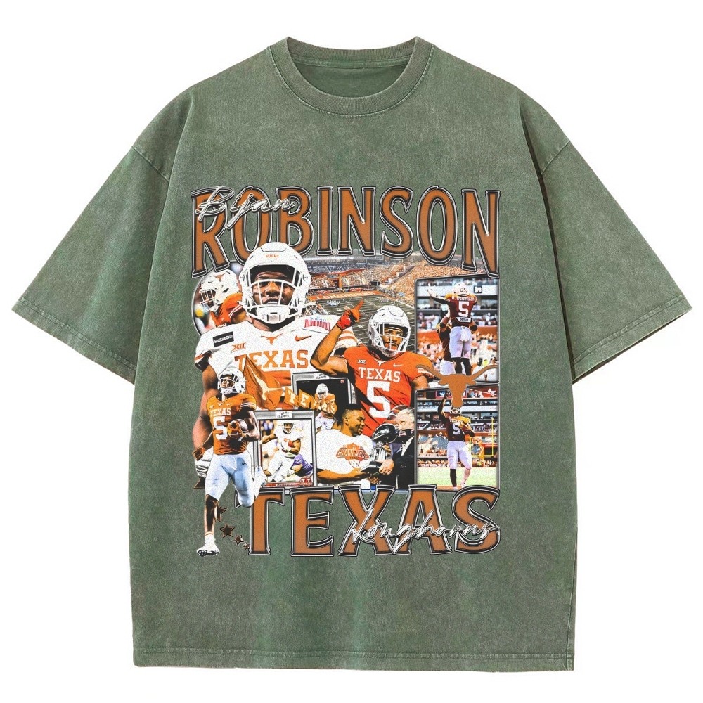 Vintage Style Unisex-Adult Oversized Washed Cotton T-Shirt Graphic BIJAN ROBINSON - TEXAS TEE