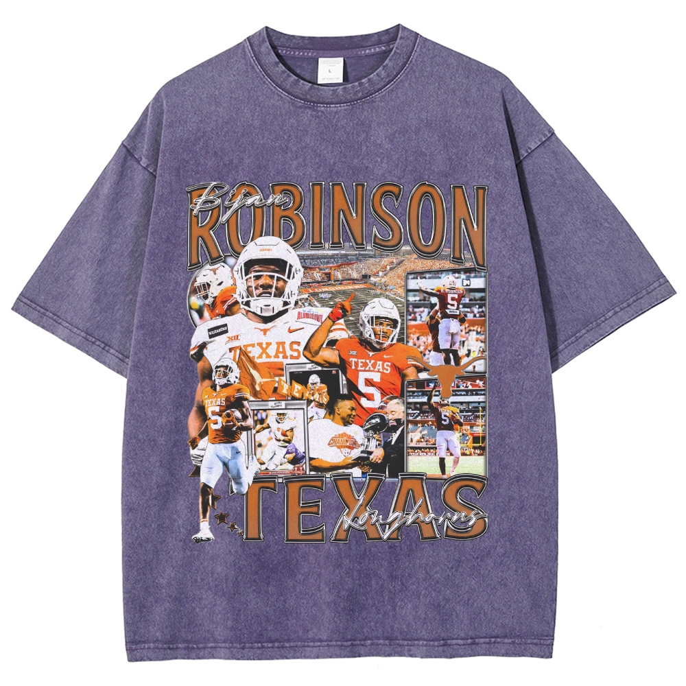 Vintage Style Unisex-Adult Oversized Washed Cotton T-Shirt Graphic BIJAN ROBINSON - TEXAS TEE