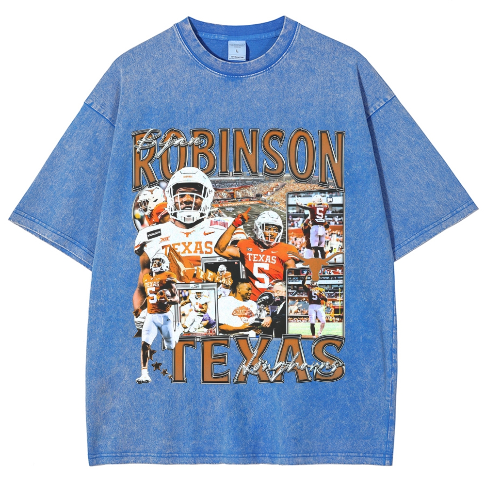 Vintage Style Unisex-Adult Oversized Washed Cotton T-Shirt Graphic BIJAN ROBINSON - TEXAS TEE