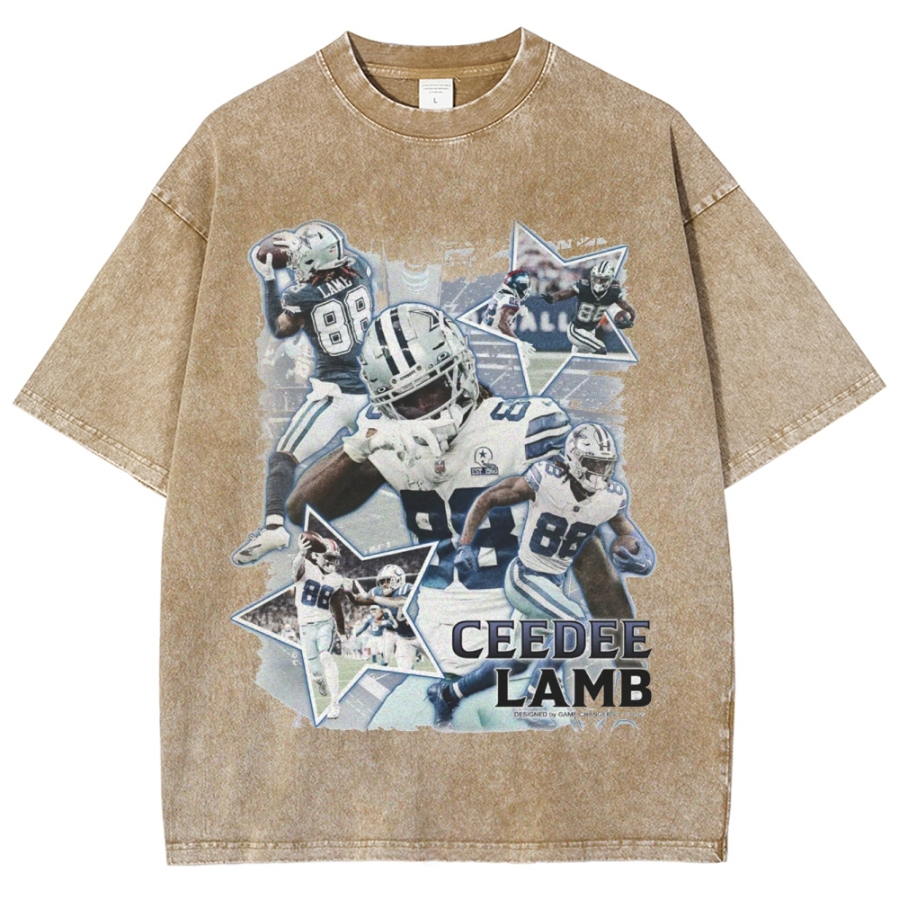 Vintage Style Unisex-Adult Oversized Washed Cotton T-Shirt Graphic CEEDEE LAMB TEE