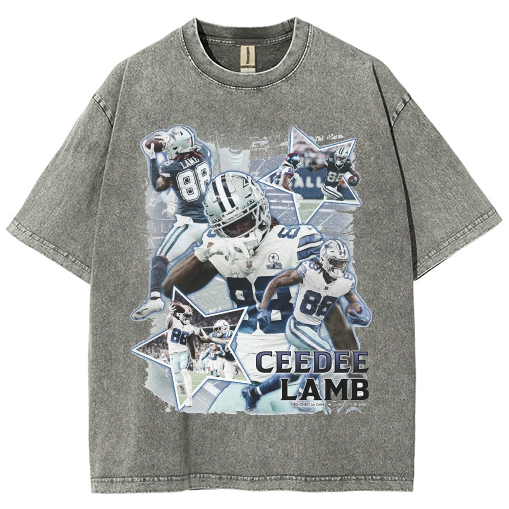 Vintage Style Unisex-Adult Oversized Washed Cotton T-Shirt Graphic CEEDEE LAMB TEE