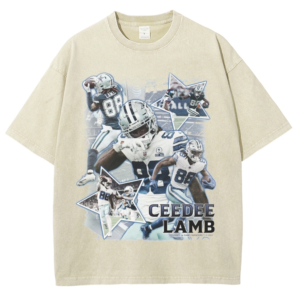 Vintage Style Unisex-Adult Oversized Washed Cotton T-Shirt Graphic CEEDEE LAMB TEE