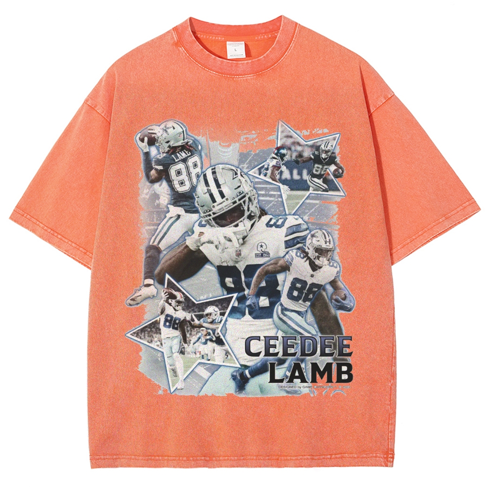 Vintage Style Unisex-Adult Oversized Washed Cotton T-Shirt Graphic CEEDEE LAMB TEE