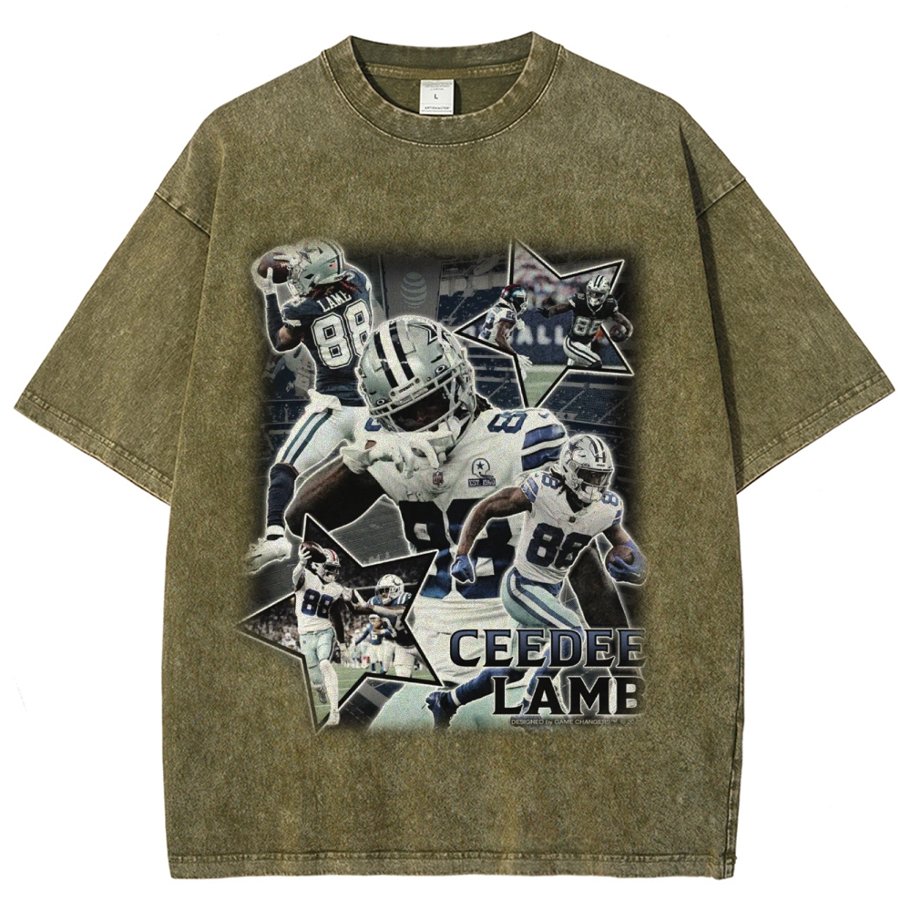Vintage Style Unisex-Adult Oversized Washed Cotton T-Shirt Graphic CEEDEE LAMB TEE