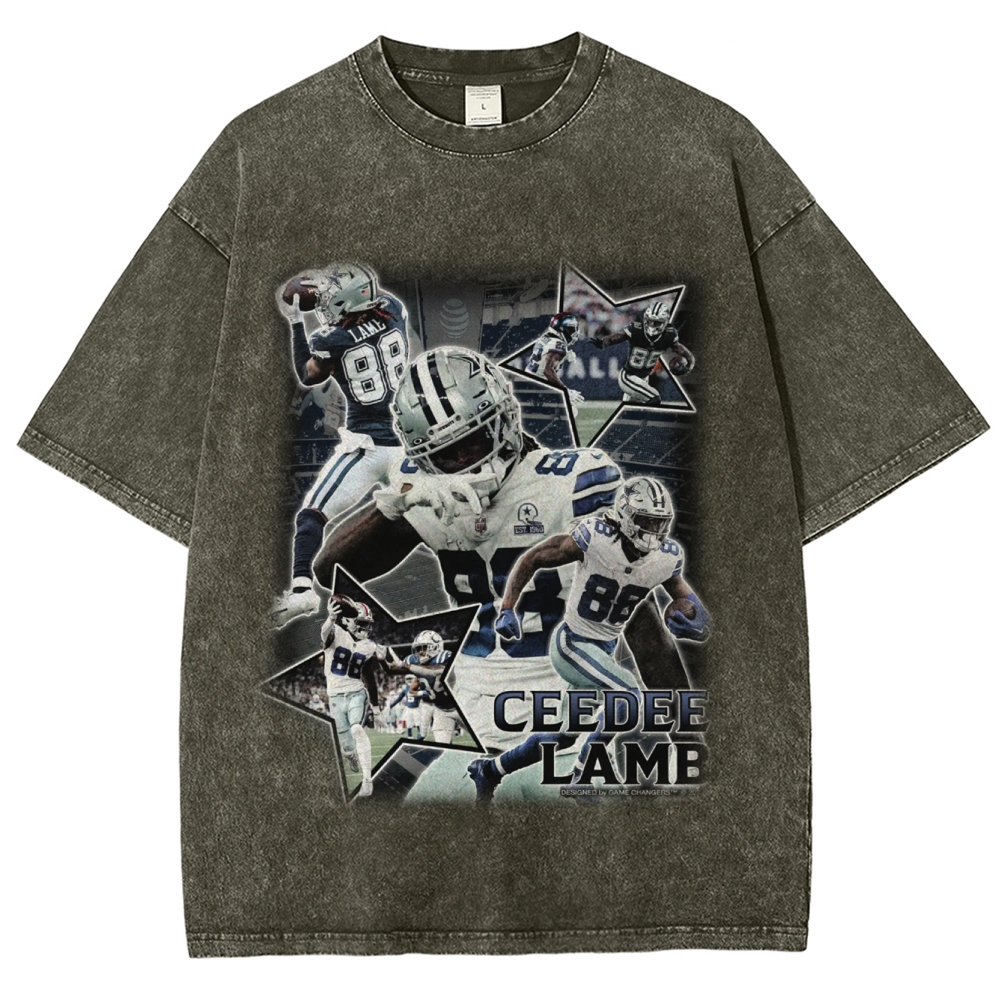 Vintage Style Unisex-Adult Oversized Washed Cotton T-Shirt Graphic CEEDEE LAMB TEE