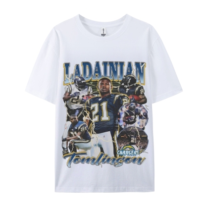 Classic Style Unisex-Adult Oversized Pure Cotton T-Shirt Graphic LADAINIAN TOMLINSON TEE