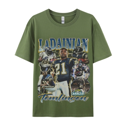 Classic Style Unisex-Adult Oversized Pure Cotton T-Shirt Graphic LADAINIAN TOMLINSON TEE