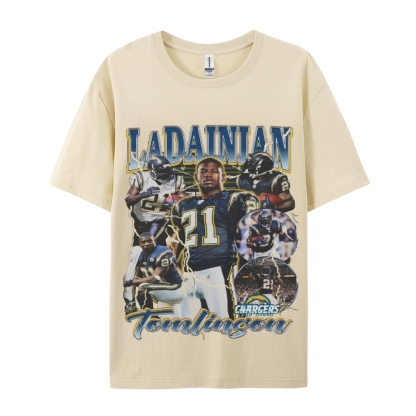 Classic Style Unisex-Adult Oversized Pure Cotton T-Shirt Graphic LADAINIAN TOMLINSON TEE