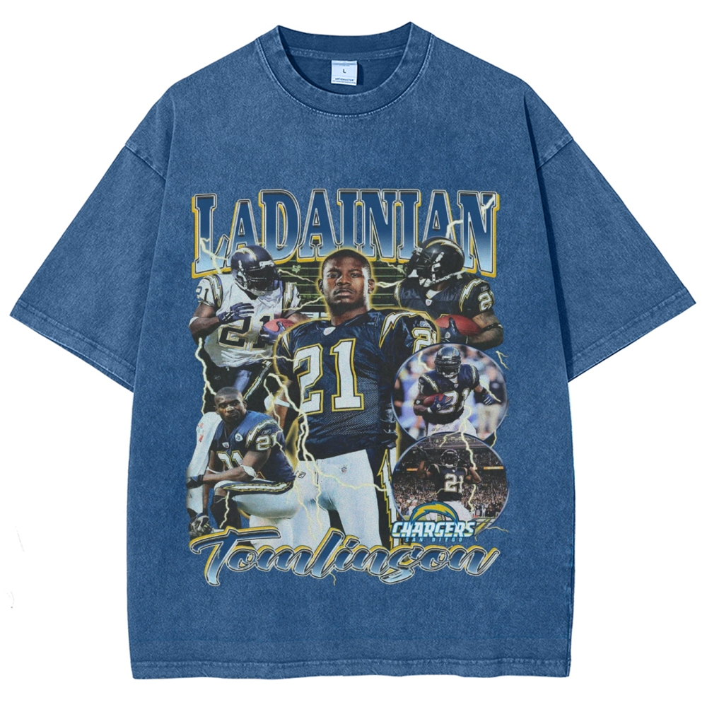 Vintage Style Unisex-Adult Oversized Washed Cotton T-Shirt Graphic LADAINIAN TOMLINSON TEE