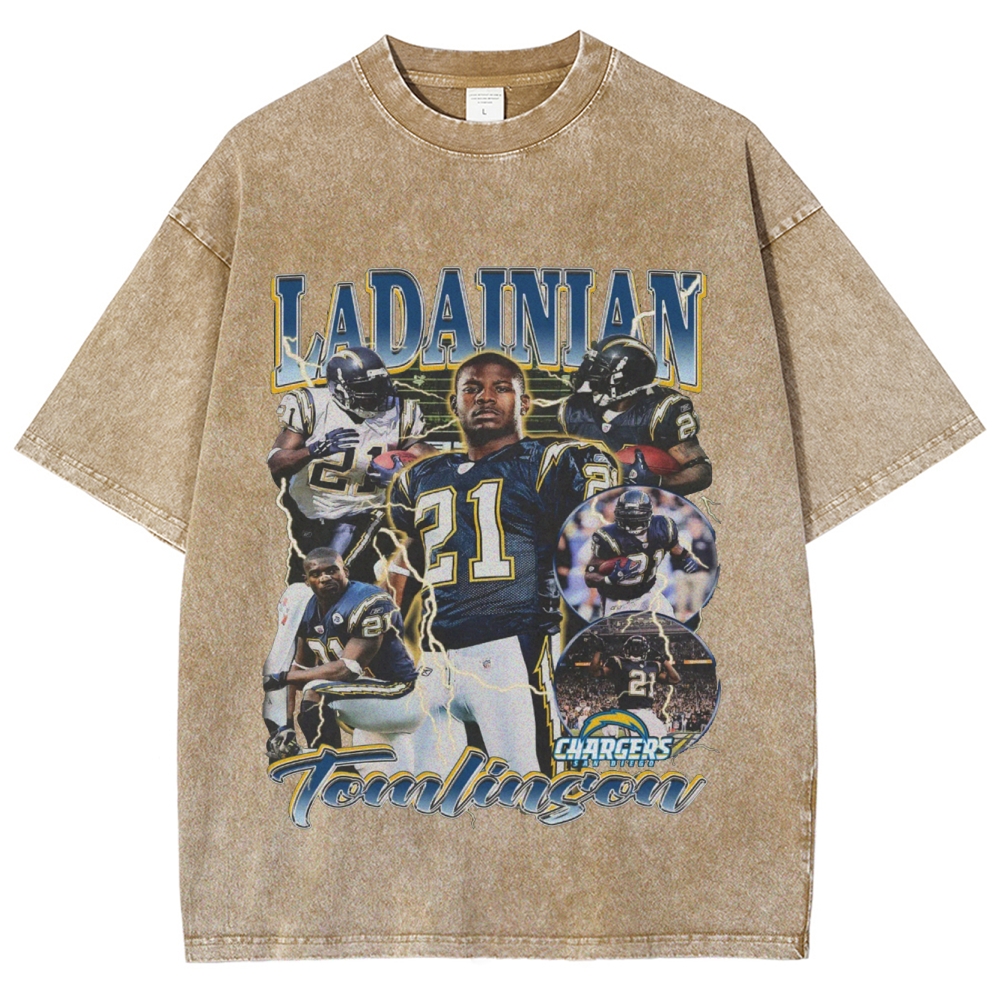 Vintage Style Unisex-Adult Oversized Washed Cotton T-Shirt Graphic LADAINIAN TOMLINSON TEE