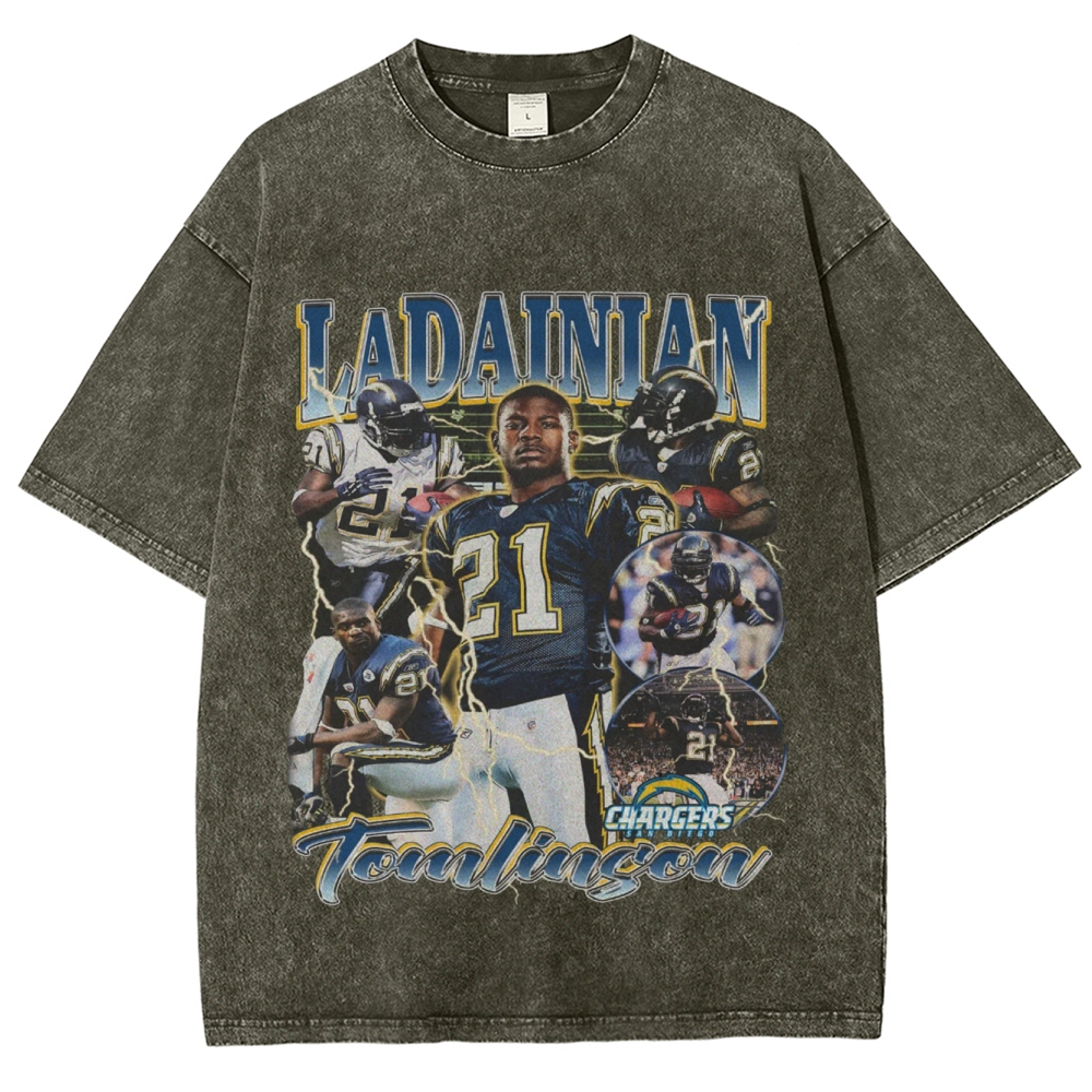 Vintage Style Unisex-Adult Oversized Washed Cotton T-Shirt Graphic LADAINIAN TOMLINSON TEE