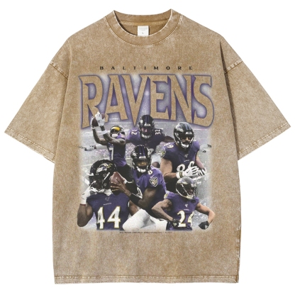 Vintage Style Unisex-Adult Oversized Washed Cotton T-Shirt Graphic RAVENS TEE